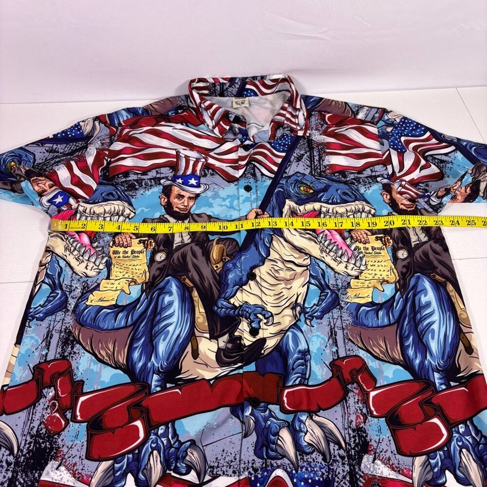 Men's Patriotic Dinosaur Abraham Lincoln Print Button Down Shirt Medium 0084 - Picture 5 of 8